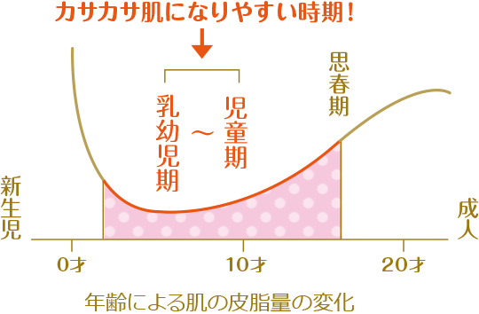 年齢による肌の皮脂量の変化